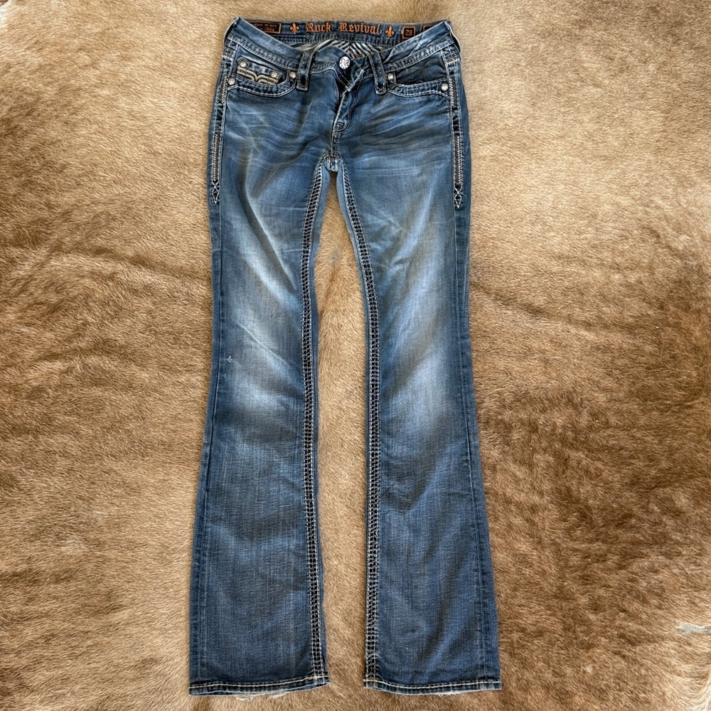 Size 29 x 35 Extra Long Rock Revival Faded Blue Jeans